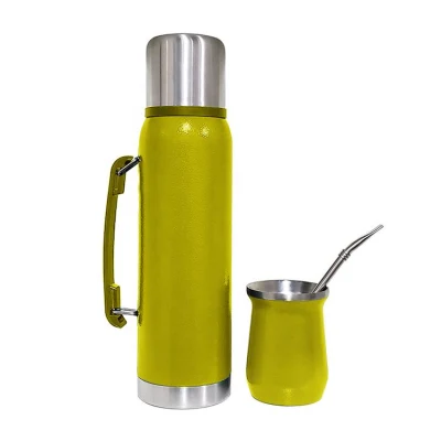 Set da tè Yerba Mate da 1 litro + 180 ml Boccetta in acciaio inossidabile isolata sotto vuoto + tazza per Brasile Sud America