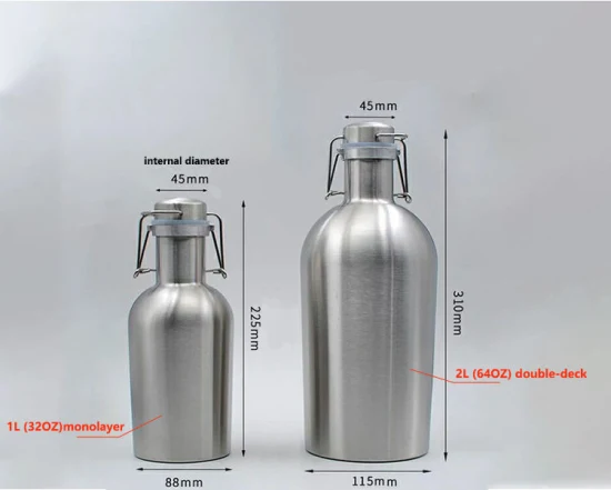 Vendita calda dell'acciaio inossidabile del Growler 64 Oz 1.9L/128oz 3.8L gassata